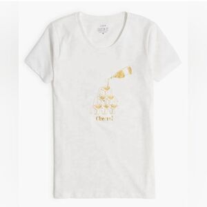 NWT J. Crew Women's Champagne Tower "Cheers" Graphic T-Shirt in White/Gold Large